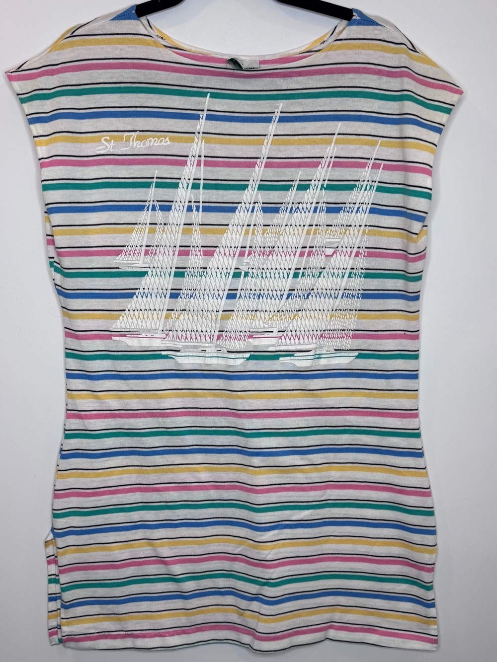 Vintage colorful Striped Boat Graphic Women's Top